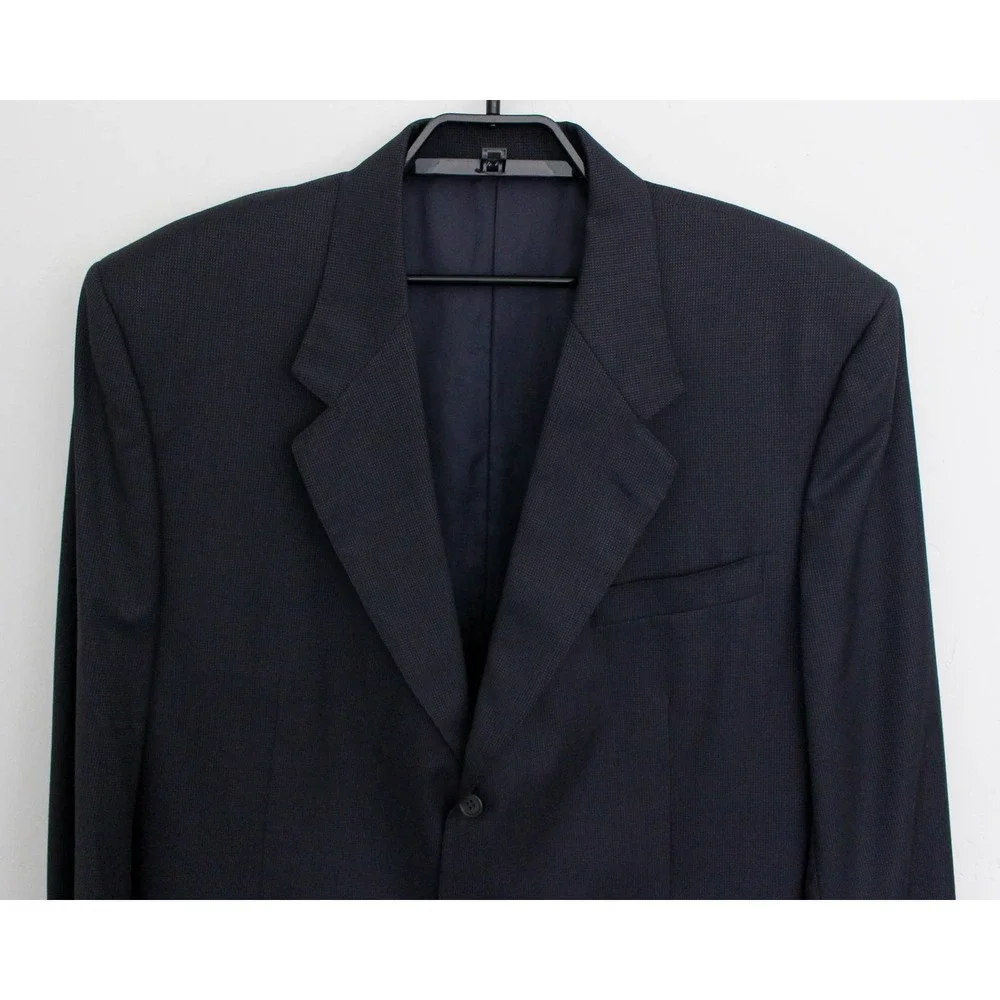 Canali Blazer Mens 58R Blue Micro Check 3-Button Wool Sport Coat Made in Italy‎